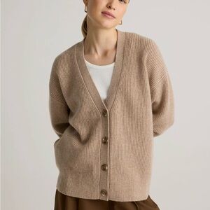 Quince Mongolian Cashmere Oversized Boyfriend Cardigan Sweater color: teak